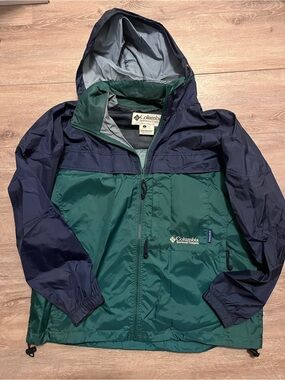 Vintage Columbia Two-Tone Green & Navy Windbreaker Jacket size L